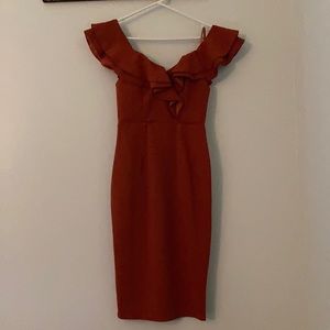 Selfie Leslie Rust Orange Off the Shoulder Dress